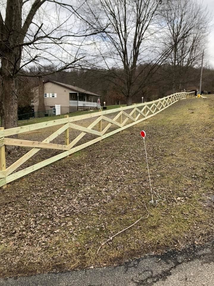 Crossbuck wood rail fence, view 2