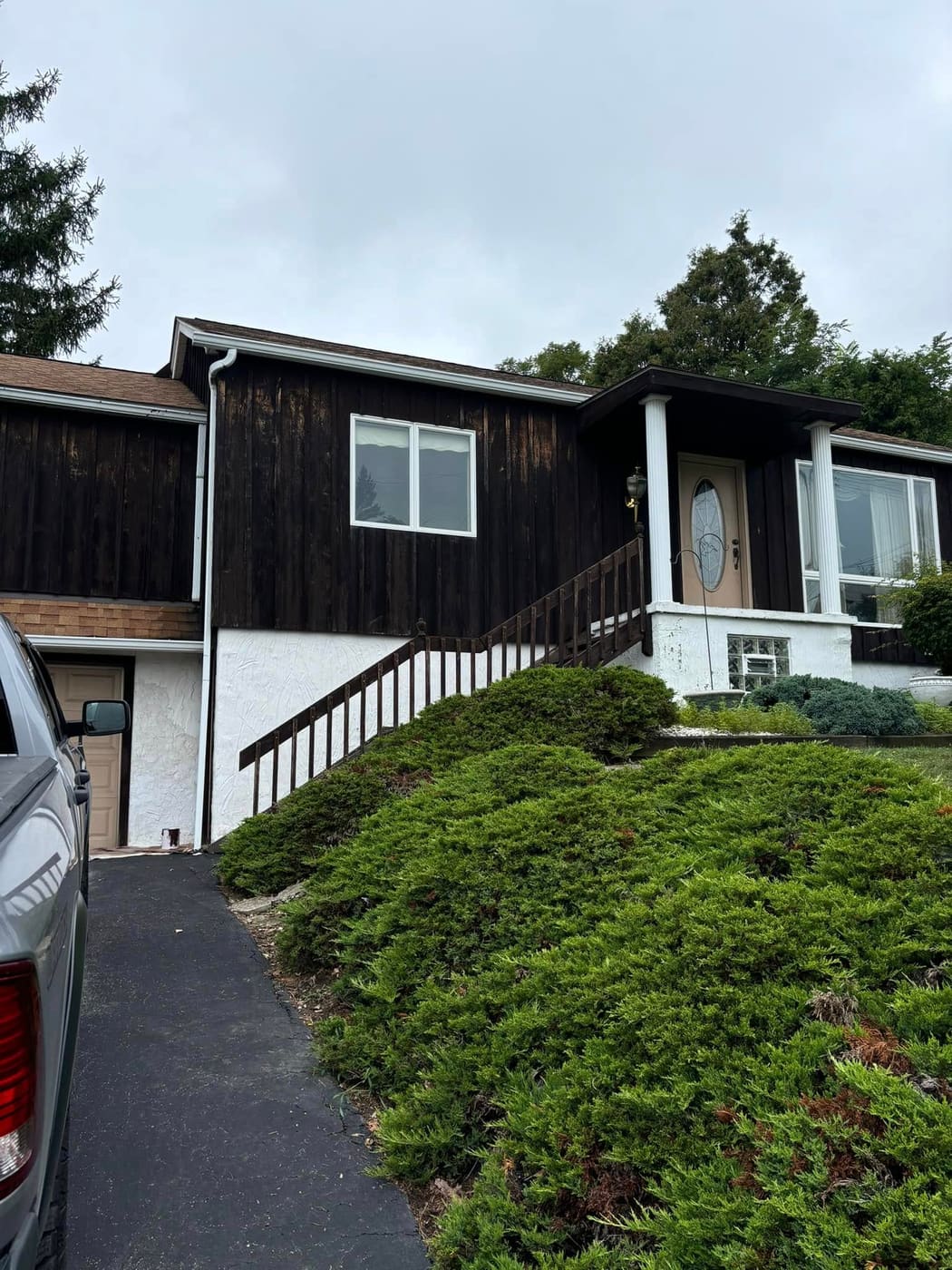 House siding stained dark brown