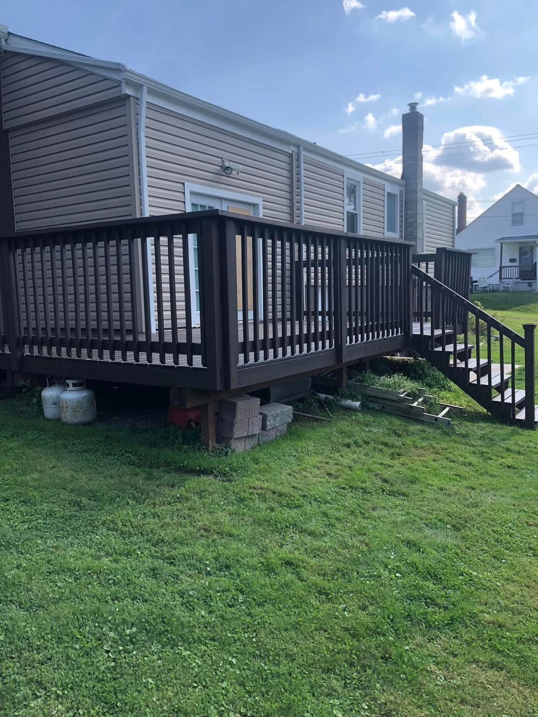 Stained deck with stairs, view 3