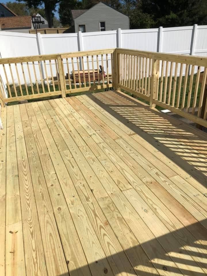 Rebuilt deck with new railing