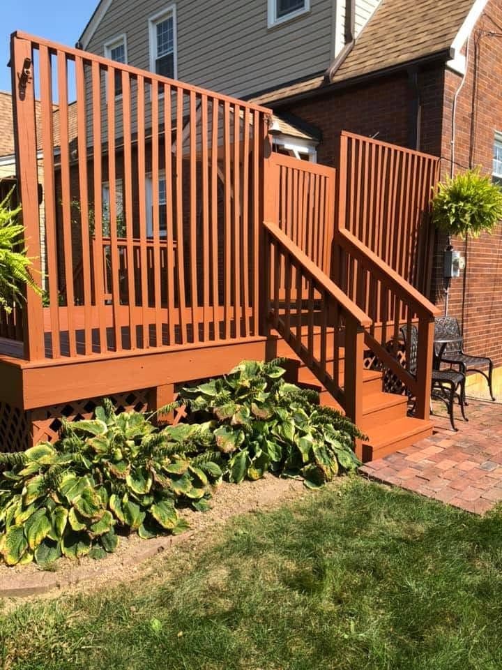 Deck and stairs stained red