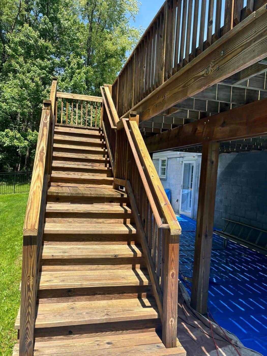 Deck stairs pressure washed and sealed