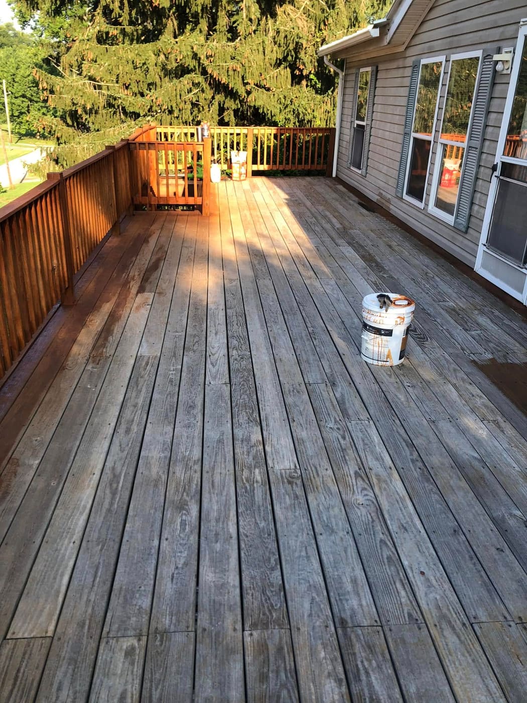 Second-story deck restained