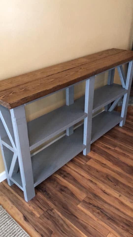 Farmhouse console table with stained top