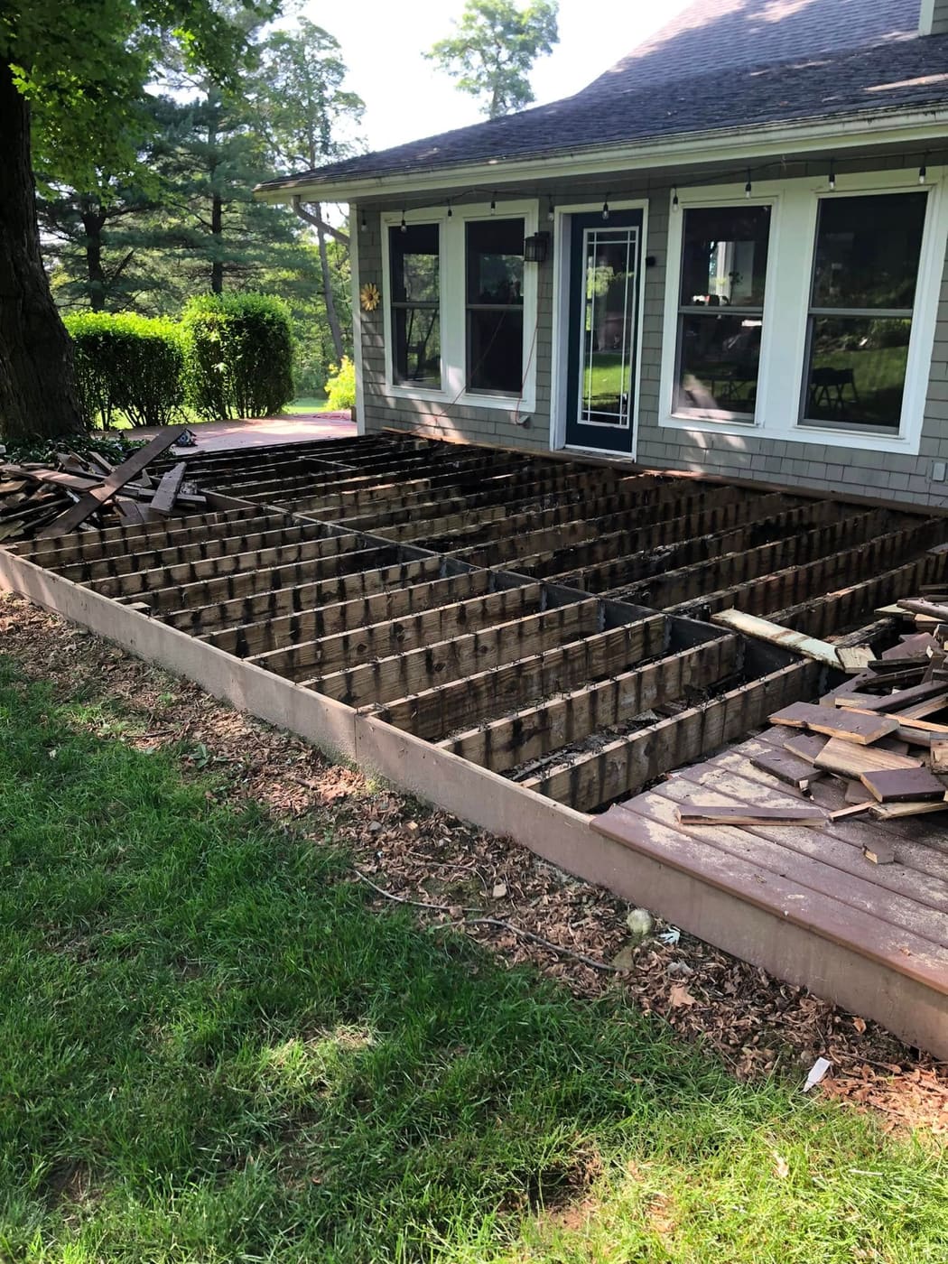 Gray composite ground-level deck