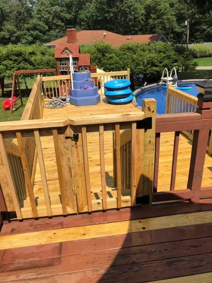 Pressure-treated deck around a pool