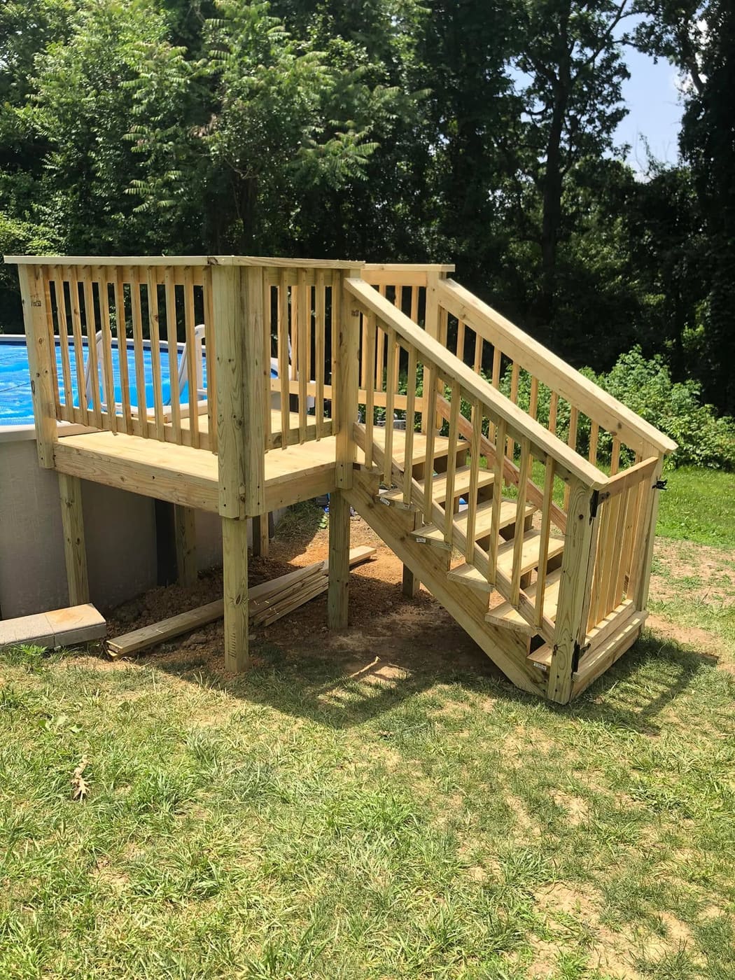 Pressure-treated pool stairs and landing, view 2