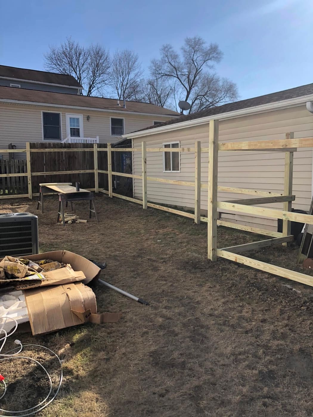 Wood privacy fence around a backyard
