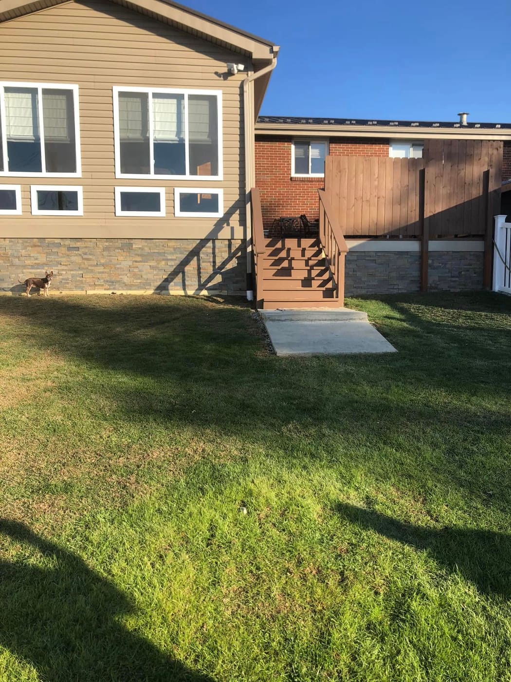 Stone veneer along a house foundation